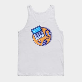 Laptop, Smartphone And Headphone Cartoon Tank Top